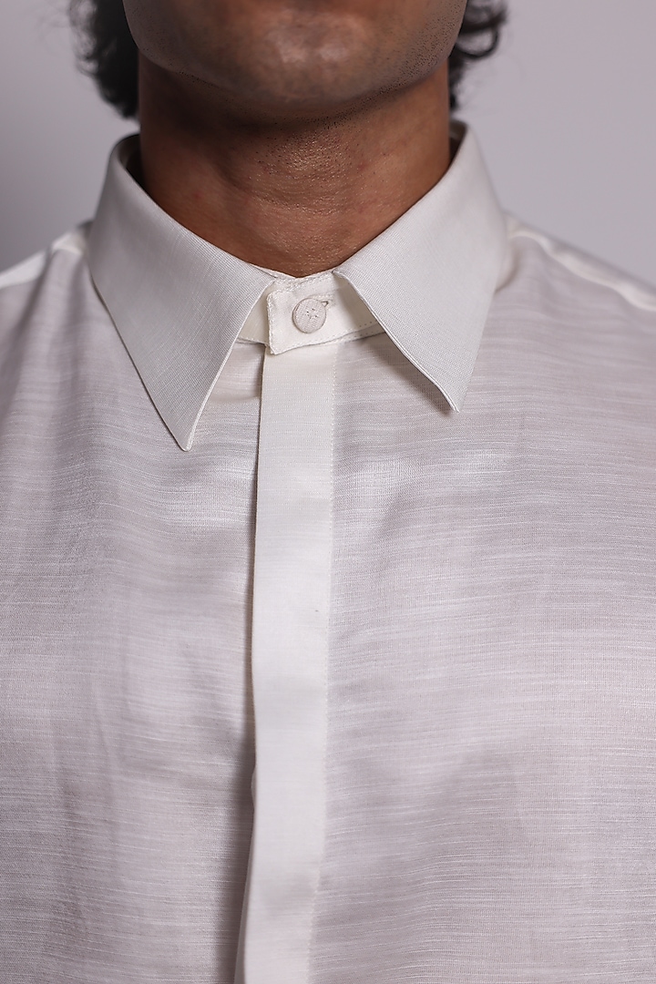 White Linen Printed & Embroidered Party Wear Shirt by ARYA GIRI MEN at Pernia's Pop Up Shop