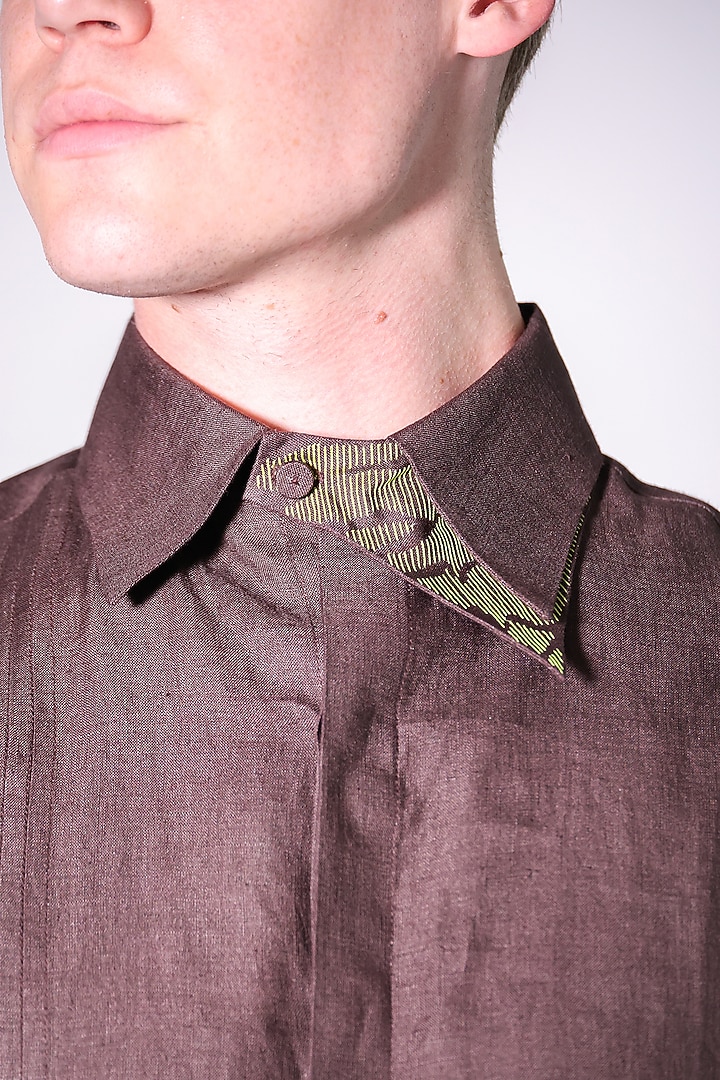 Multi-Colored Linen Printed & Embroidered Party Wear Shirt by ARYA GIRI MEN at Pernia's Pop Up Shop