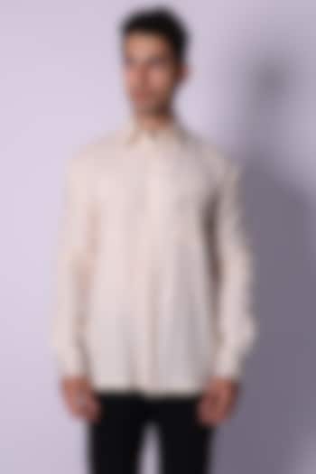 Ivory Linen Hand Embroidered Party Wear Shirt by Arya Giri Men at Pernia's Pop Up Shop