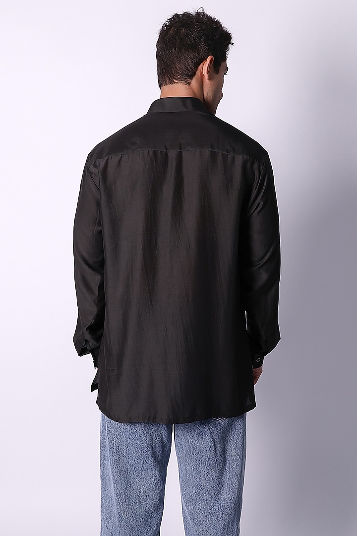 Black Cotton Hand Embroidered Party Wear Shirt by Arya Giri Men at Pernia's Pop Up Shop