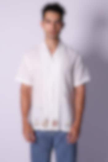 White Linen Embroidered Party Wear Shirt by Arya Giri Men at Pernia's Pop Up Shop