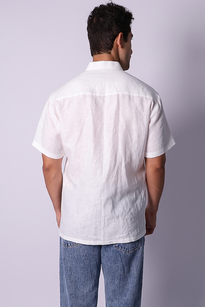 White Linen Embroidered Party Wear Shirt by Arya Giri Men at Pernia's Pop Up Shop