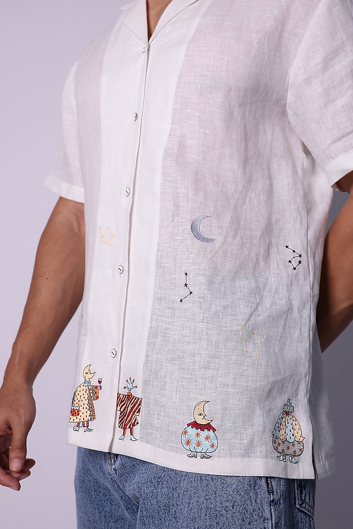 White Linen Embroidered Party Wear Shirt by Arya Giri Men at Pernia's Pop Up Shop