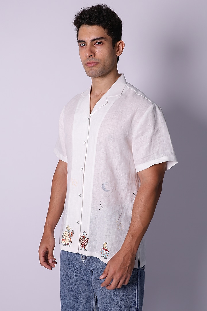 White Linen Embroidered Party Wear Shirt by Arya Giri Men at Pernia's Pop Up Shop