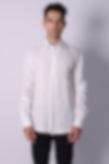 White Linen Hand Embroidered Party Wear Shirt by Arya Giri Men at Pernia's Pop Up Shop