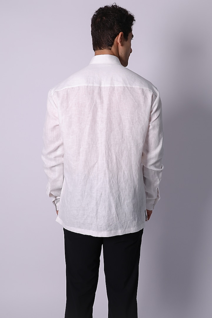 White Linen Hand Embroidered Party Wear Shirt by Arya Giri Men at Pernia's Pop Up Shop