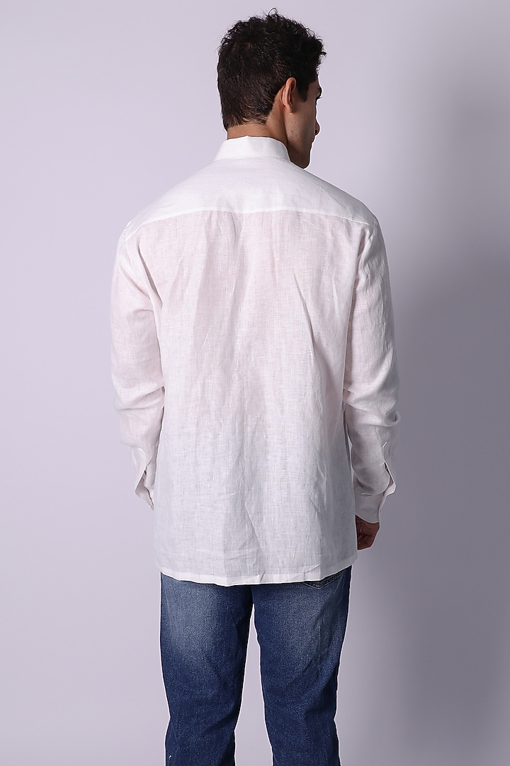 White Linen Hand Embroidered Party Wear Shirt by Arya Giri Men at Pernia's Pop Up Shop