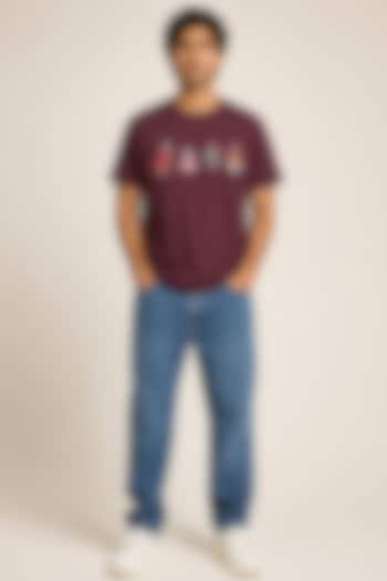 Brown Knit Fabric Hand Embroidered T-Shirt by Arya Giri Men at Pernia's Pop Up Shop