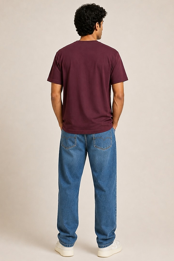 Brown Knit Fabric Hand Embroidered T-Shirt by Arya Giri Men at Pernia's Pop Up Shop