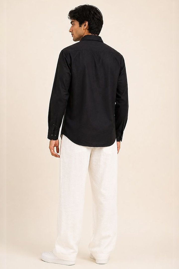 Black Linen Satin Hand Embroidered Party Wear Shirt by Arya Giri Men at Pernia's Pop Up Shop