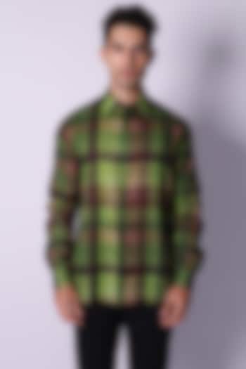 Green Linen Printed Party Wear Shirt by Arya Giri Men at Pernia's Pop Up Shop