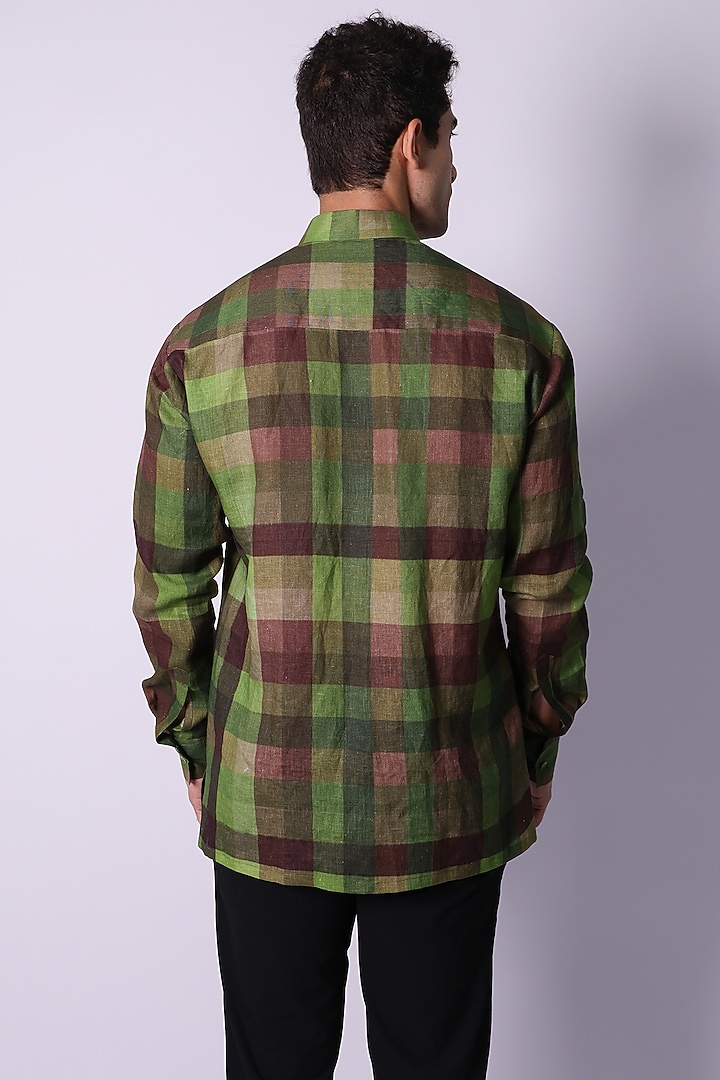 Green Linen Printed Party Wear Shirt by Arya Giri Men at Pernia's Pop Up Shop
