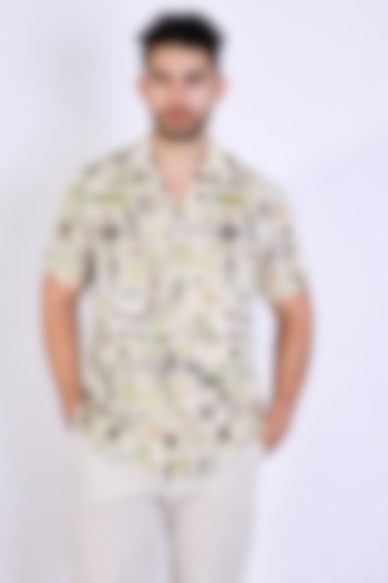 Ivory Linen Printed Party Wear Shirt by Arya Giri Men at Pernia's Pop Up Shop