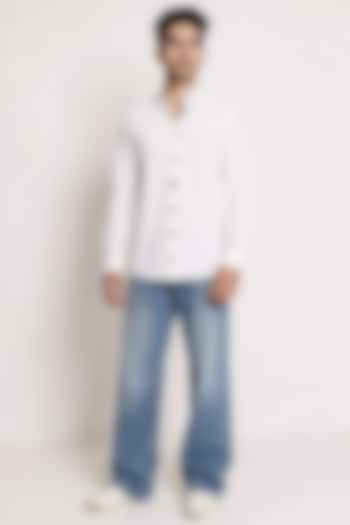 White Poplin Embroidered Party Wear Shirt by Arya Giri Men at Pernia's Pop Up Shop