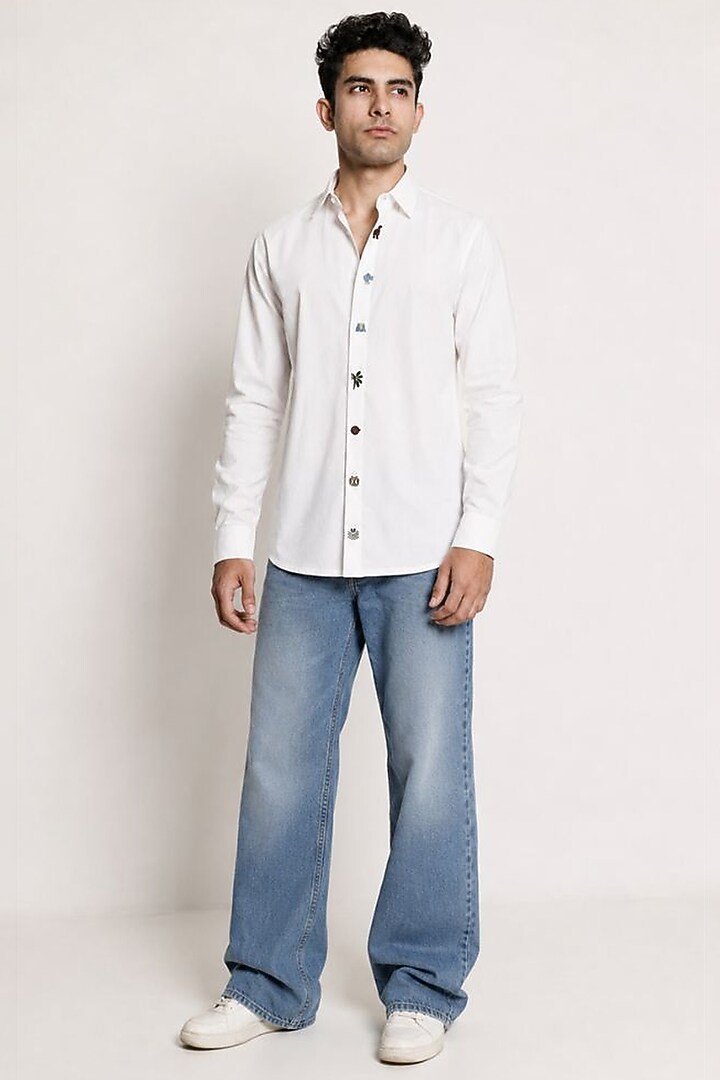 White Poplin Embroidered Party Wear Shirt by Arya Giri Men at Pernia's Pop Up Shop