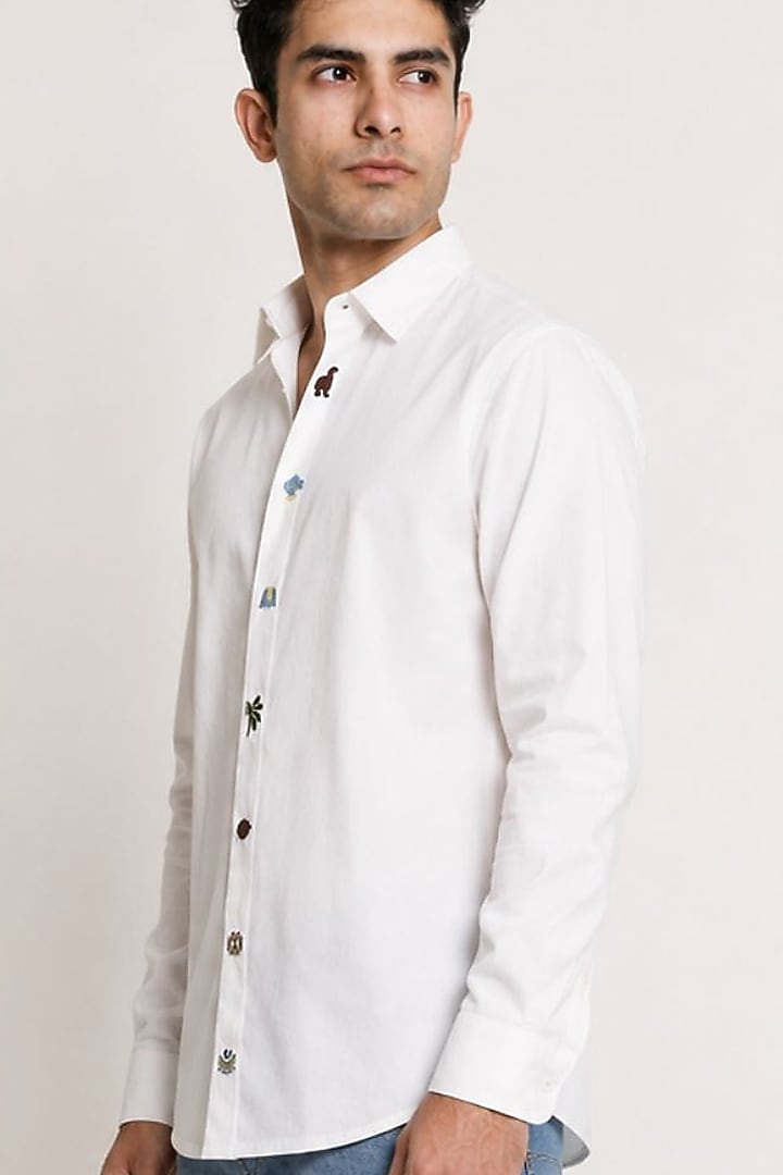 White Poplin Embroidered Party Wear Shirt by Arya Giri Men at Pernia's Pop Up Shop