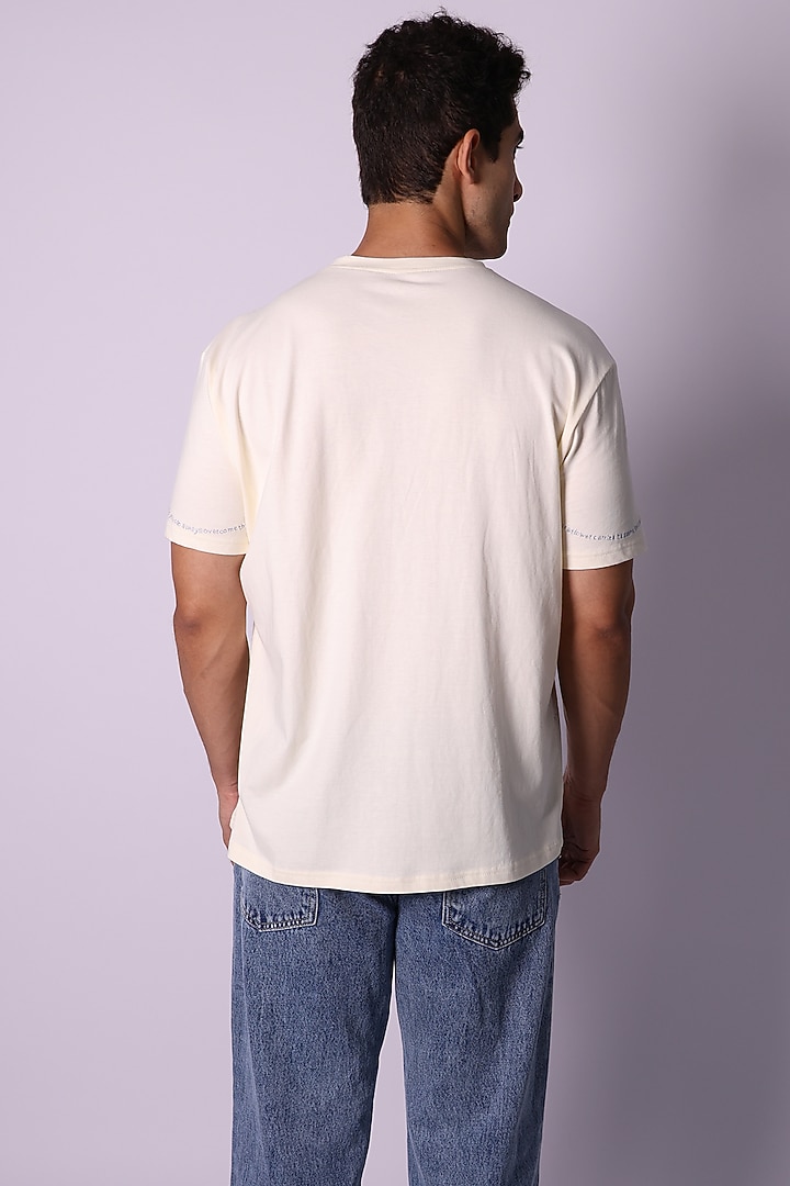Ivory Knit Fabric Hand Embroidered T-Shirt by Arya Giri Men at Pernia's Pop Up Shop