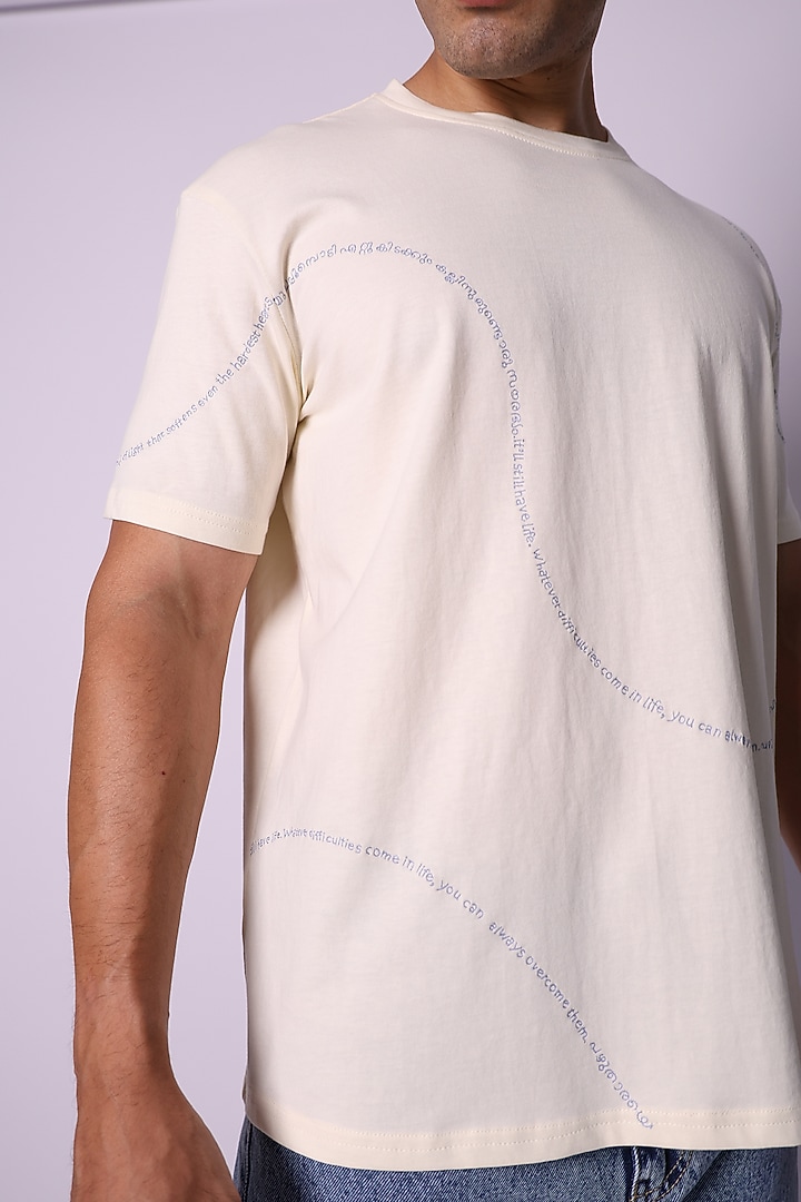 Ivory Knit Fabric Hand Embroidered T-Shirt by Arya Giri Men at Pernia's Pop Up Shop