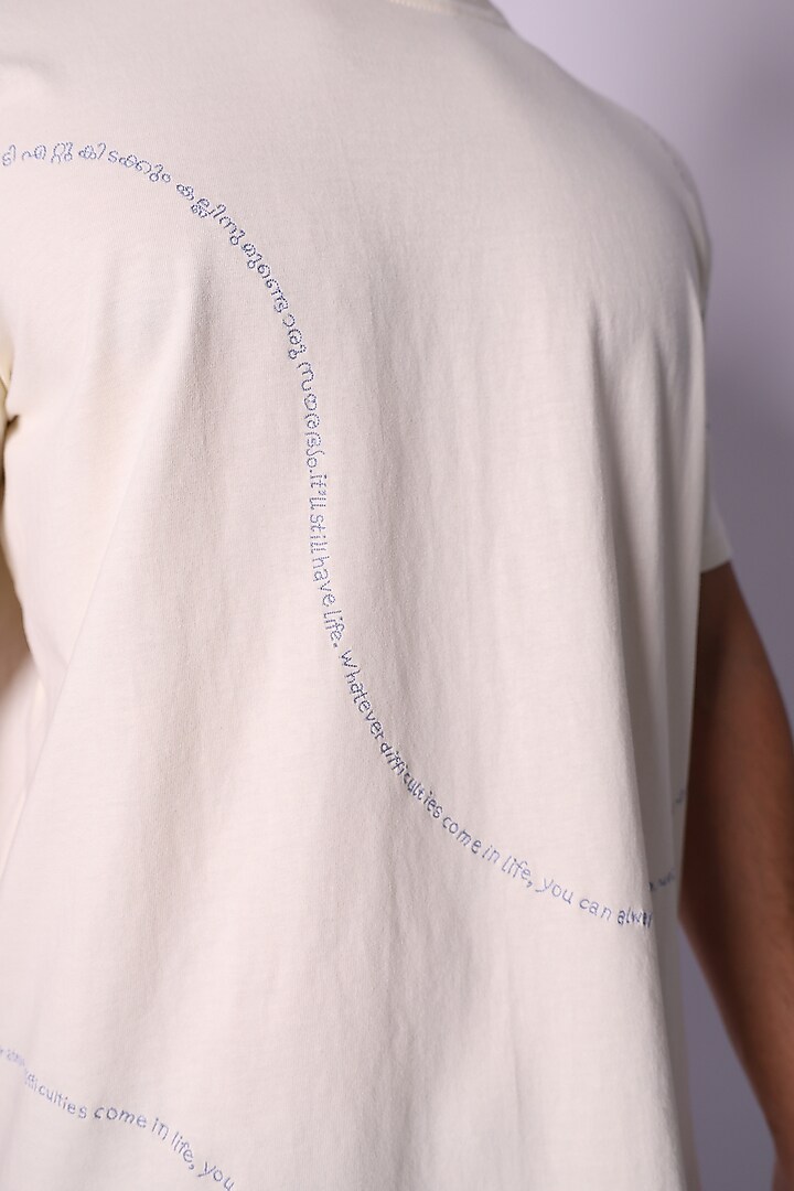 Ivory Knit Fabric Hand Embroidered T-Shirt by Arya Giri Men at Pernia's Pop Up Shop