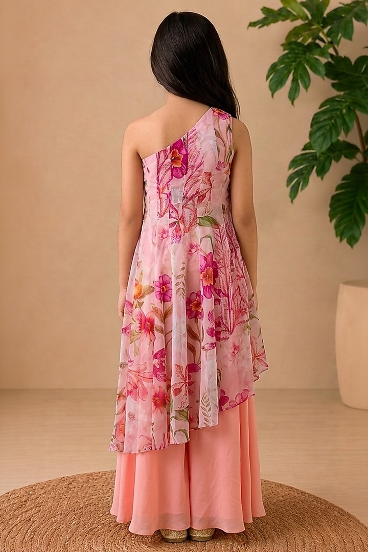 Pink Recycled Chiffon Palazzo Set For Girls by AROOP SHOP INDIA KIDS at Pernia's Pop Up Shop