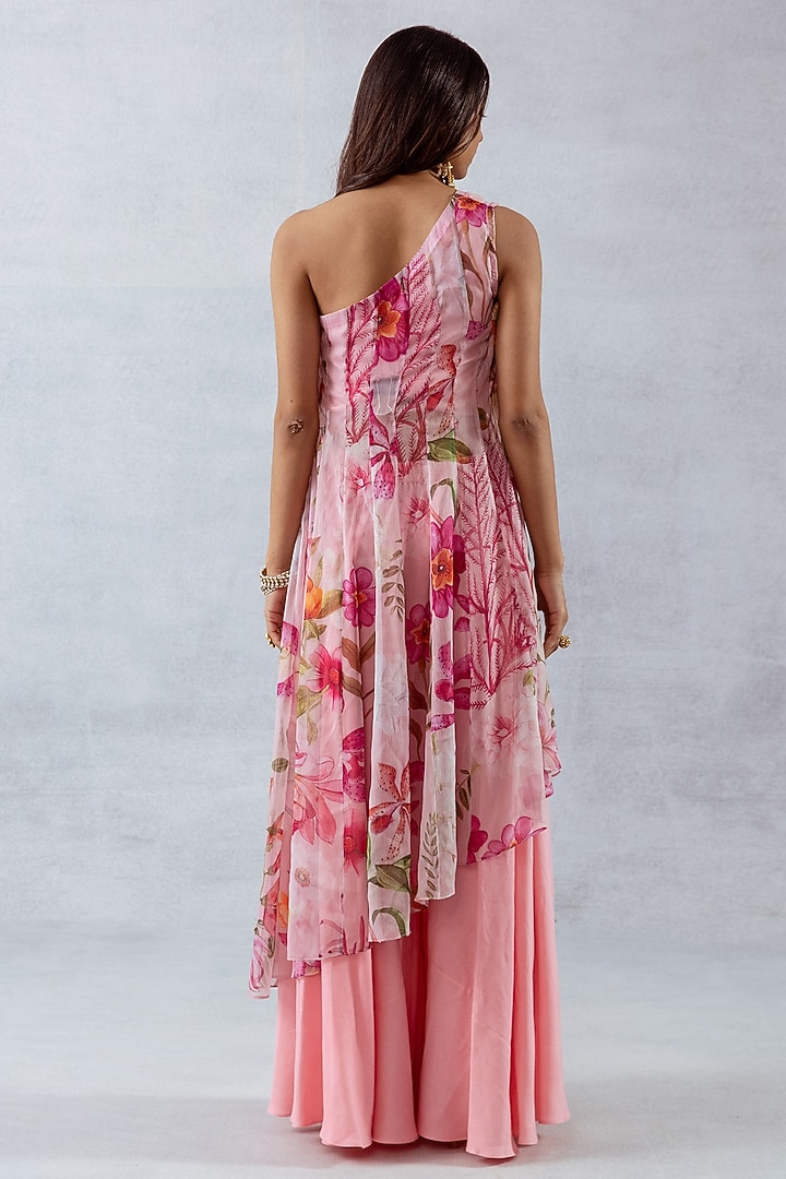 Pink Recycled Chiffon Flared Pant Set by AROOP SHOP INDIA at Pernia's Pop Up Shop
