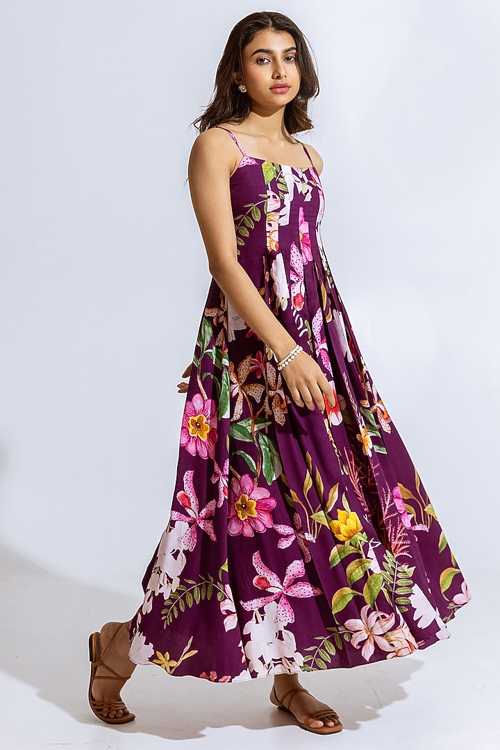 Purple Moss Floral Printed Maxi Summer Dress by AROOP SHOP INDIA at Pernia's Pop Up Shop
