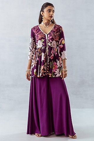 Purple Moss Flared Pant Set by AROOP SHOP INDIA