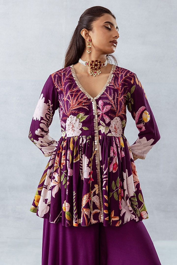 Purple Moss Flared Pant Set by AROOP SHOP INDIA at Pernia's Pop Up Shop