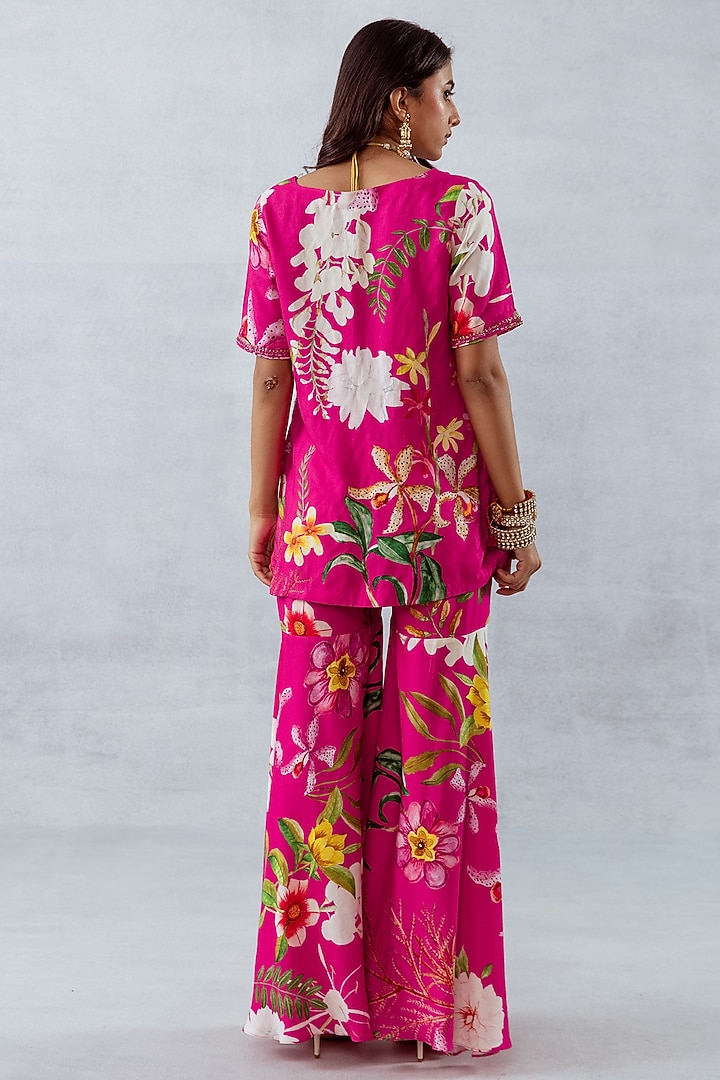 Pink Moss Floral Printed & Hand Embroidered Co-Ord Set by AROOP SHOP INDIA at Pernia's Pop Up Shop