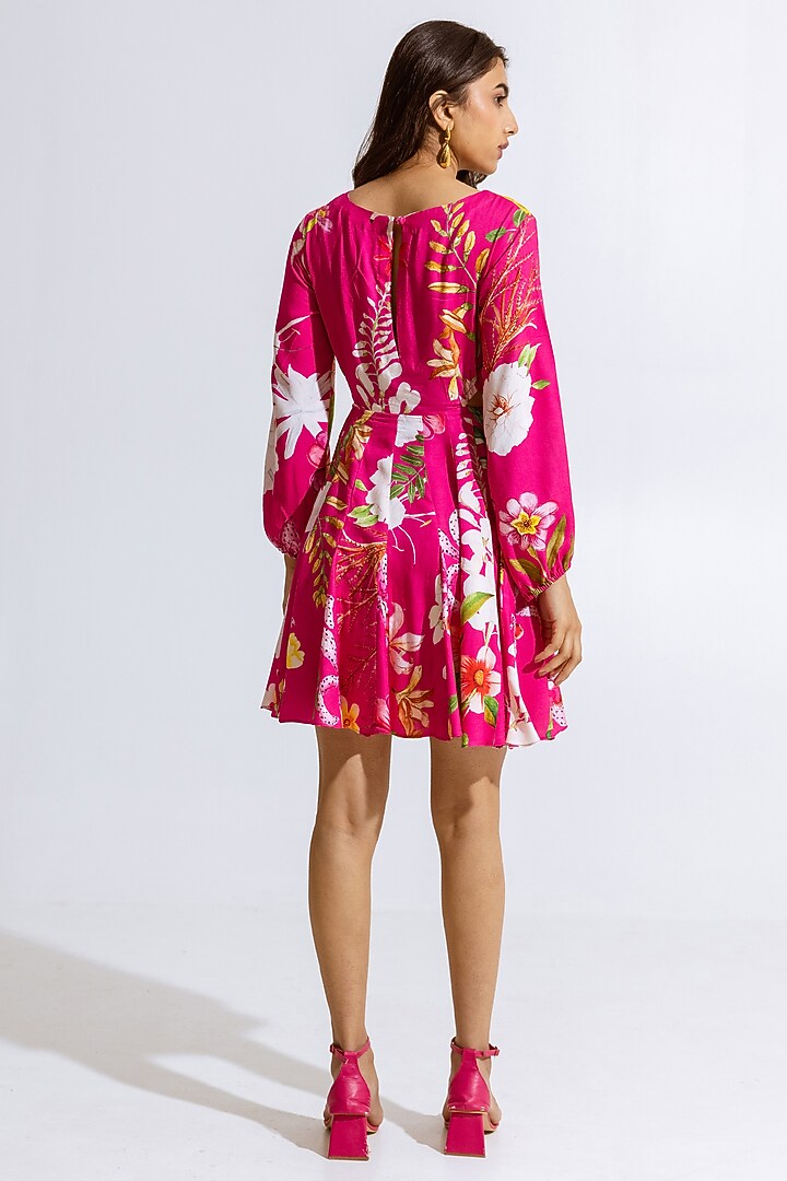 Pink Moss Floral Printed Mini Summer Dress by AROOP SHOP INDIA at Pernia's Pop Up Shop