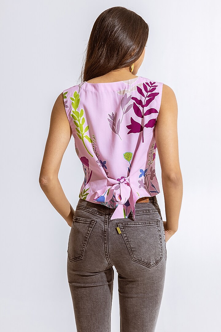 Pink Modal Floral Printed Vest Top by AROOP SHOP INDIA at Pernia's Pop Up Shop