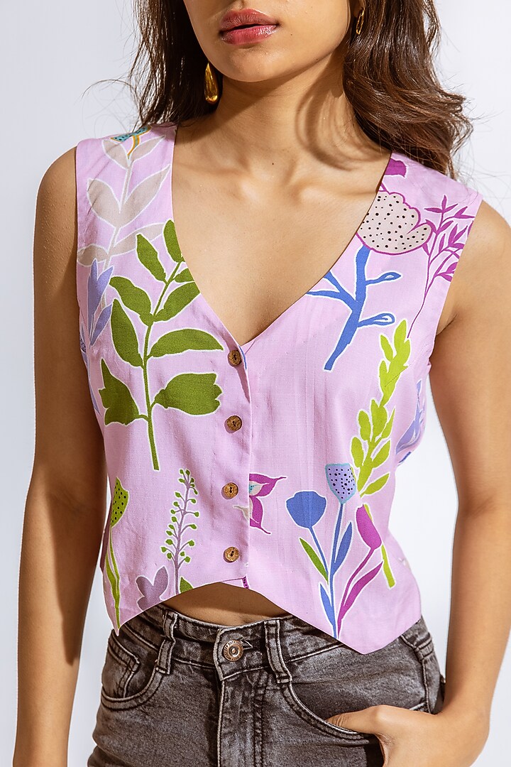 Pink Modal Floral Printed Vest Top by AROOP SHOP INDIA at Pernia's Pop Up Shop