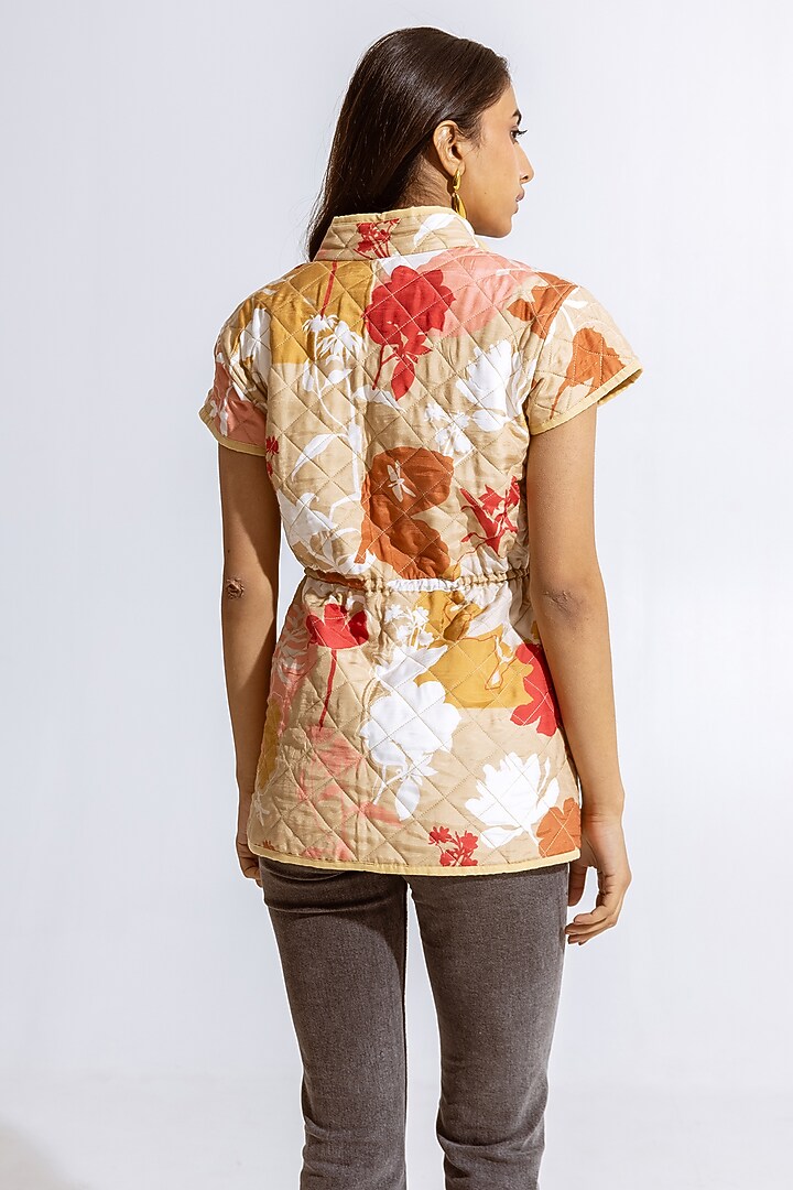 Beige Modal Floral Printed Jacket by AROOP SHOP INDIA at Pernia's Pop Up Shop