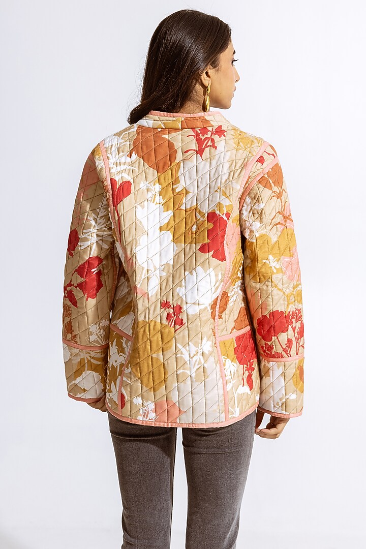 Beige Modal Floral Printed Jacket by AROOP SHOP INDIA at Pernia's Pop Up Shop