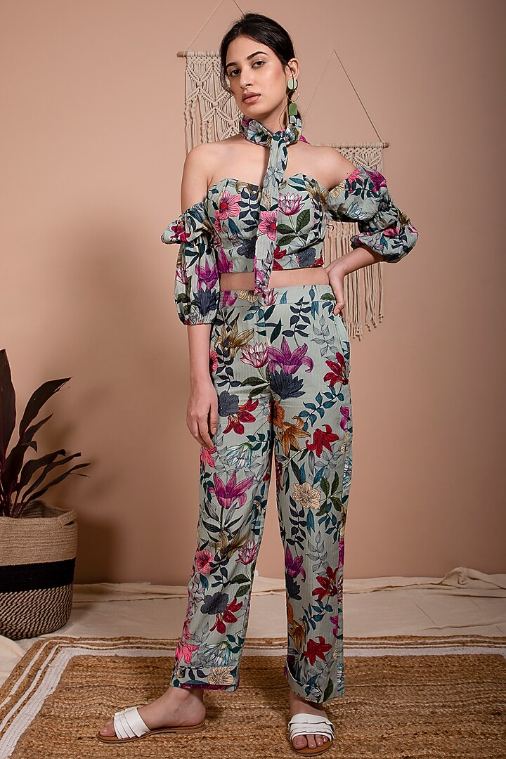 Lush Green Printed Off-Shoulder Top by AROOP SHOP INDIA at Pernia's Pop Up Shop