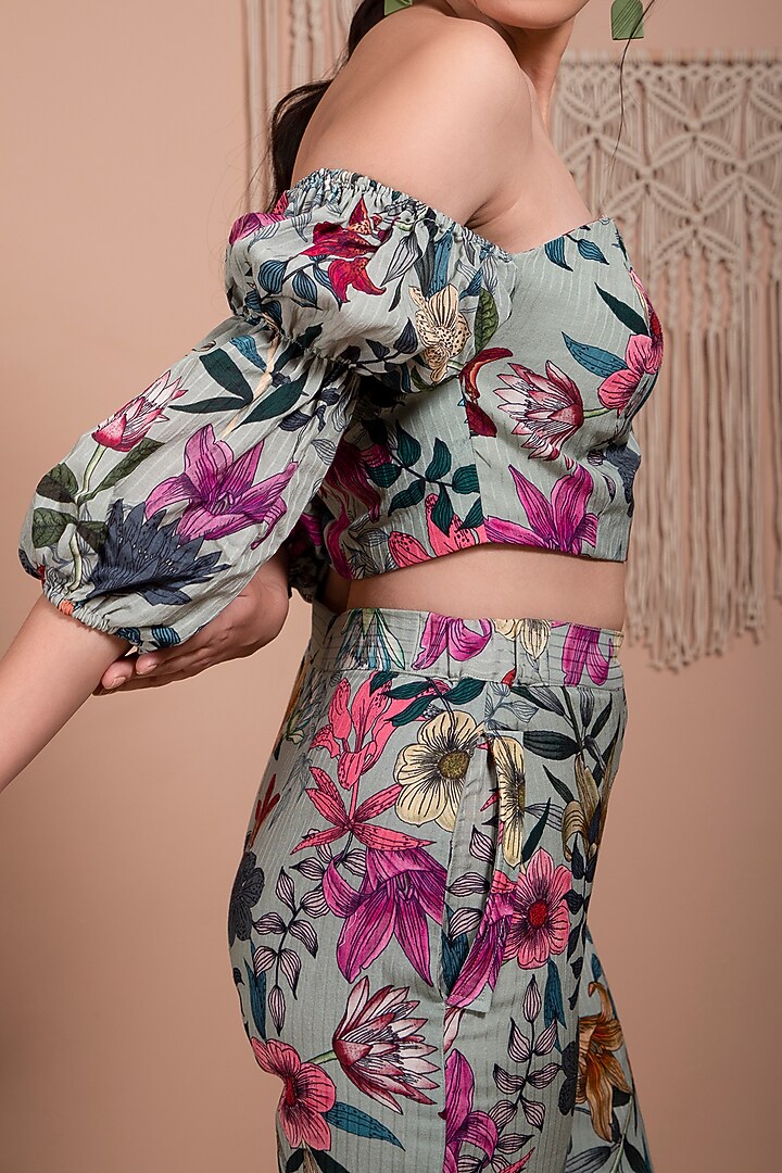 Lush Green Printed Off-Shoulder Top by AROOP SHOP INDIA at Pernia's Pop Up Shop