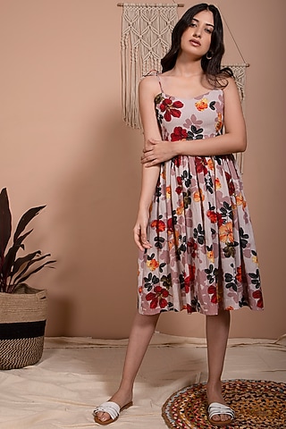 Lilac Floral Printed Dress by AROOP SHOP INDIA