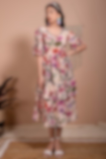 Blush Pink Floral Printed Summer Dress by AROOP SHOP INDIA at Pernia's Pop Up Shop