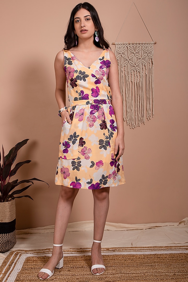Dandelion Yellow Floral Printed Dress by AROOP SHOP INDIA