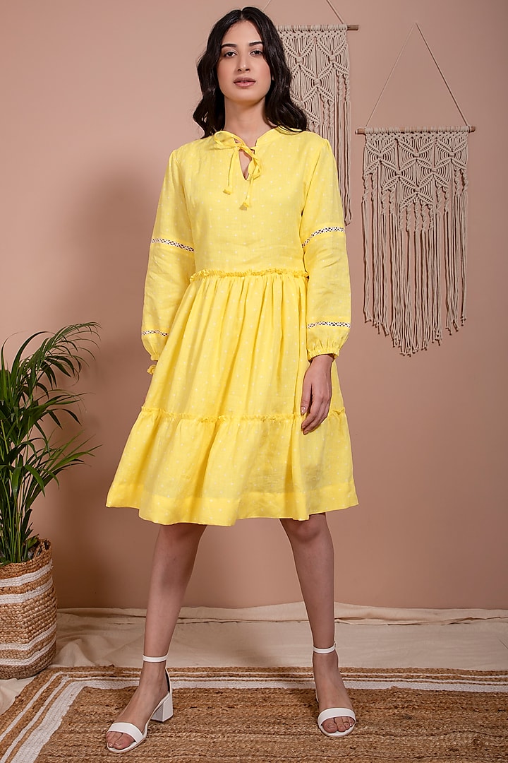 Yellow Organic Linen Dress by AROOP SHOP INDIA