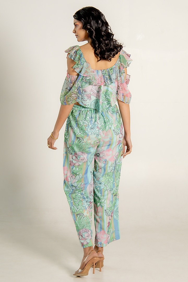 Mint Green Recycled Chiffon Floral Printed Co-Ord Set by AROOP SHOP INDIA at Pernia's Pop Up Shop