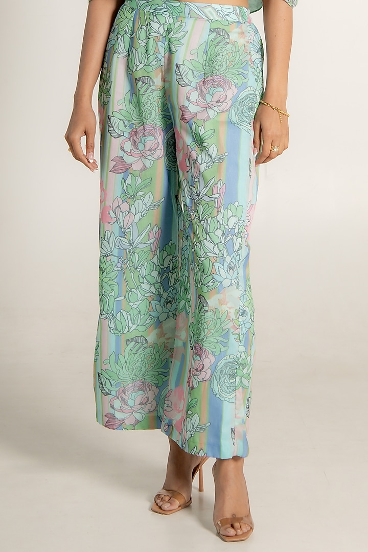 Mint Green Recycled Chiffon Floral Printed Co-Ord Set by AROOP SHOP INDIA at Pernia's Pop Up Shop