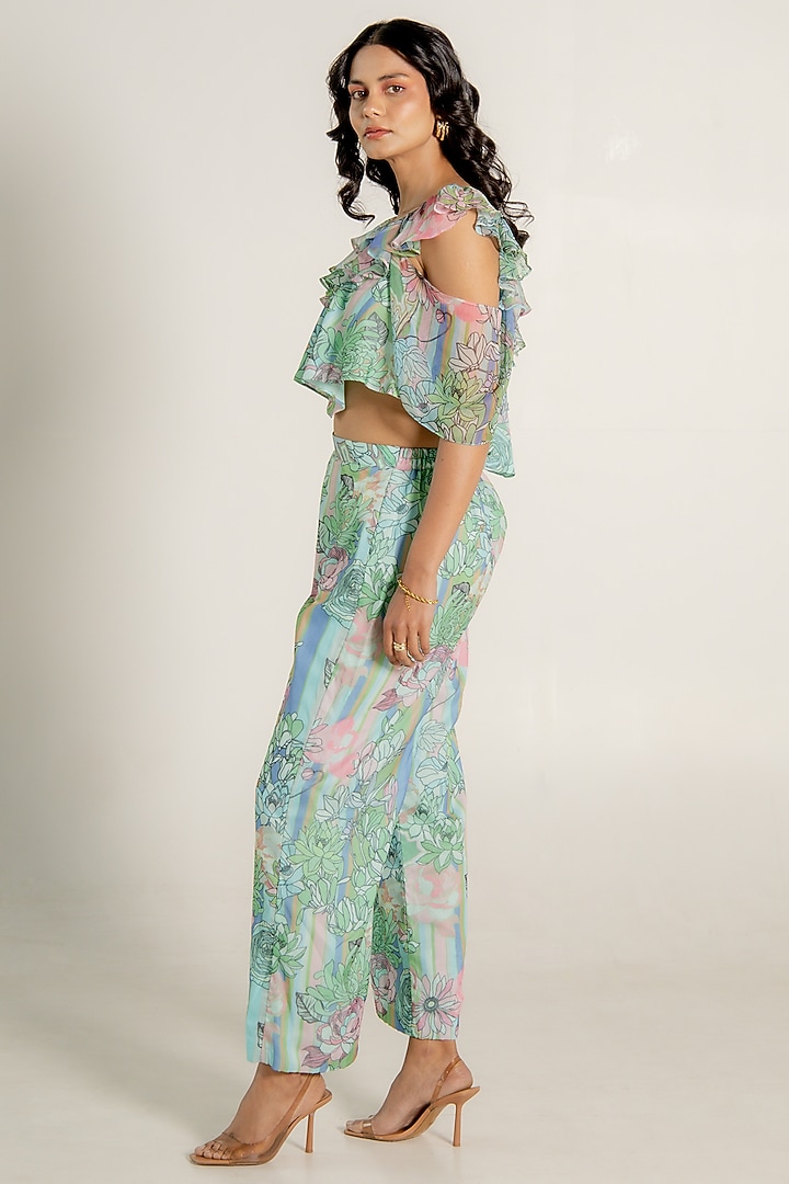 Mint Green Recycled Chiffon Floral Printed Co-Ord Set by AROOP SHOP INDIA at Pernia's Pop Up Shop