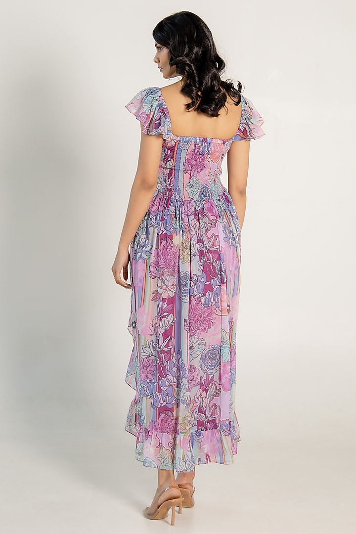 Mauve Recycled Chiffon Floral Printed High-Low Summer Dress by AROOP SHOP INDIA at Pernia's Pop Up Shop 2026 Mauve Recycled Chiffon Floral Printed High-Low Summer Dress by AROOP SHOP INDIA at Pernia's Pop Up Shop 2026