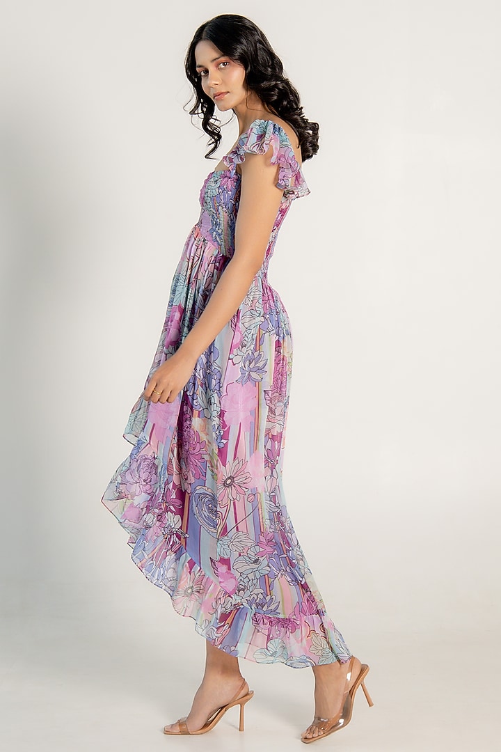 Mauve Recycled Chiffon Floral Printed High-Low Summer Dress by AROOP SHOP INDIA at Pernia's Pop Up Shop 2026 Mauve Recycled Chiffon Floral Printed High-Low Summer Dress by AROOP SHOP INDIA at Pernia's Pop Up Shop 2026