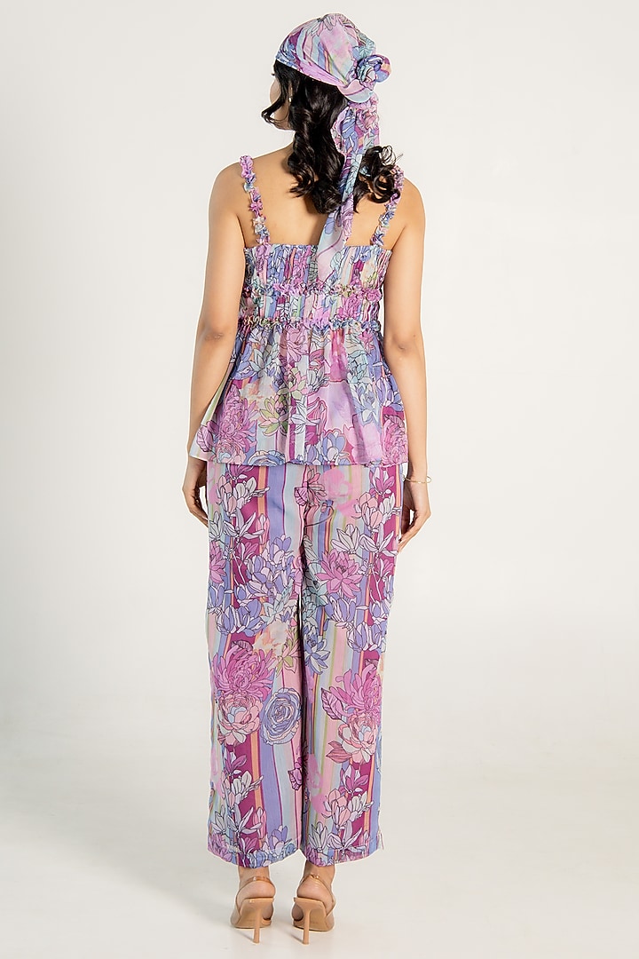 Mauve Recycled Chiffon Floral Printed Co-Ord Set by AROOP SHOP INDIA at Pernia's Pop Up Shop