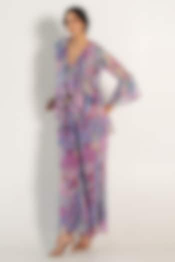 Mauve Recycled Chiffon Floral Printed Co-Ord Set by AROOP SHOP INDIA at Pernia's Pop Up Shop