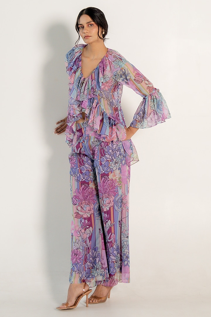 Mauve Recycled Chiffon Floral Printed Co-Ord Set by AROOP SHOP INDIA at Pernia's Pop Up Shop