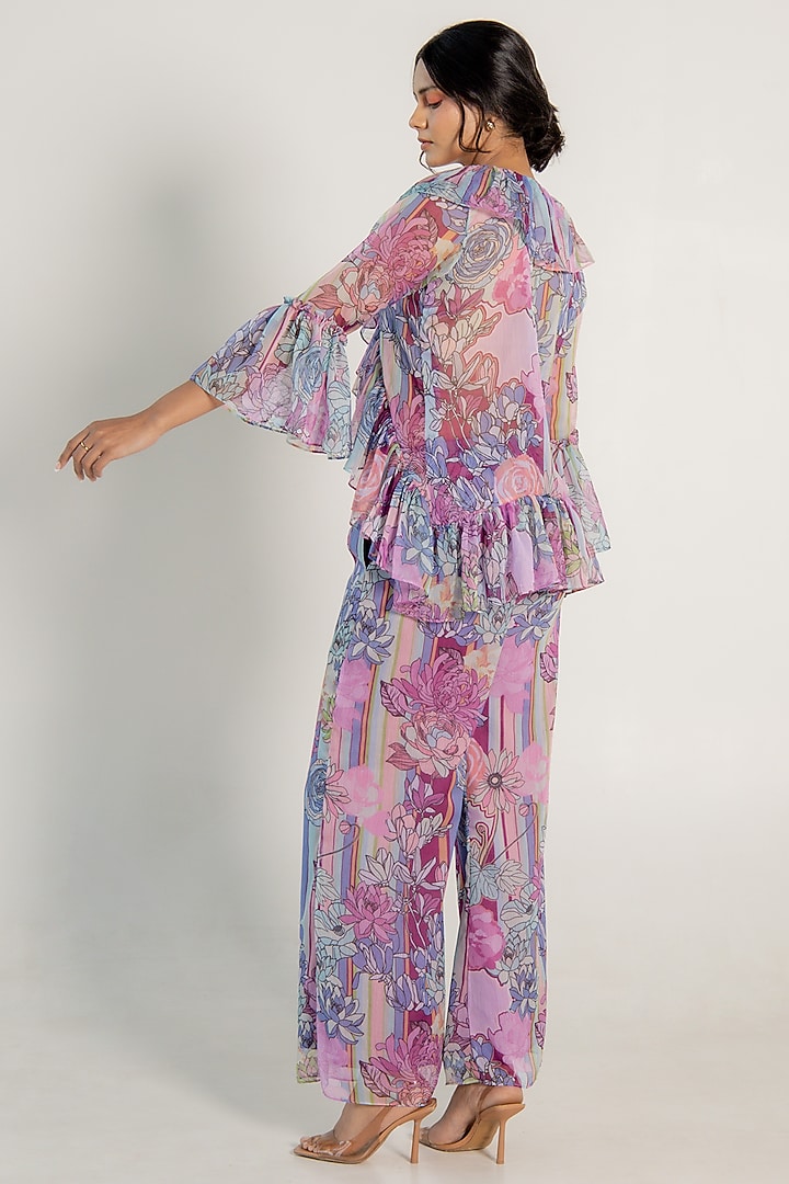 Mauve Recycled Chiffon Floral Printed Co-Ord Set by AROOP SHOP INDIA at Pernia's Pop Up Shop