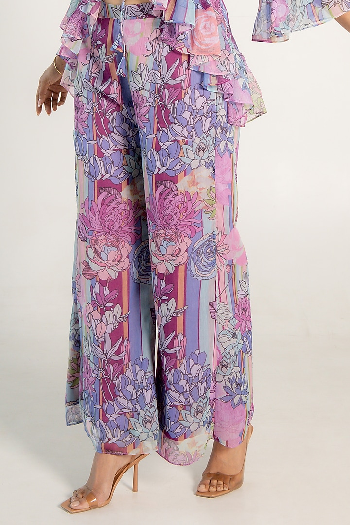 Mauve Recycled Chiffon Floral Printed Co-Ord Set by AROOP SHOP INDIA at Pernia's Pop Up Shop
